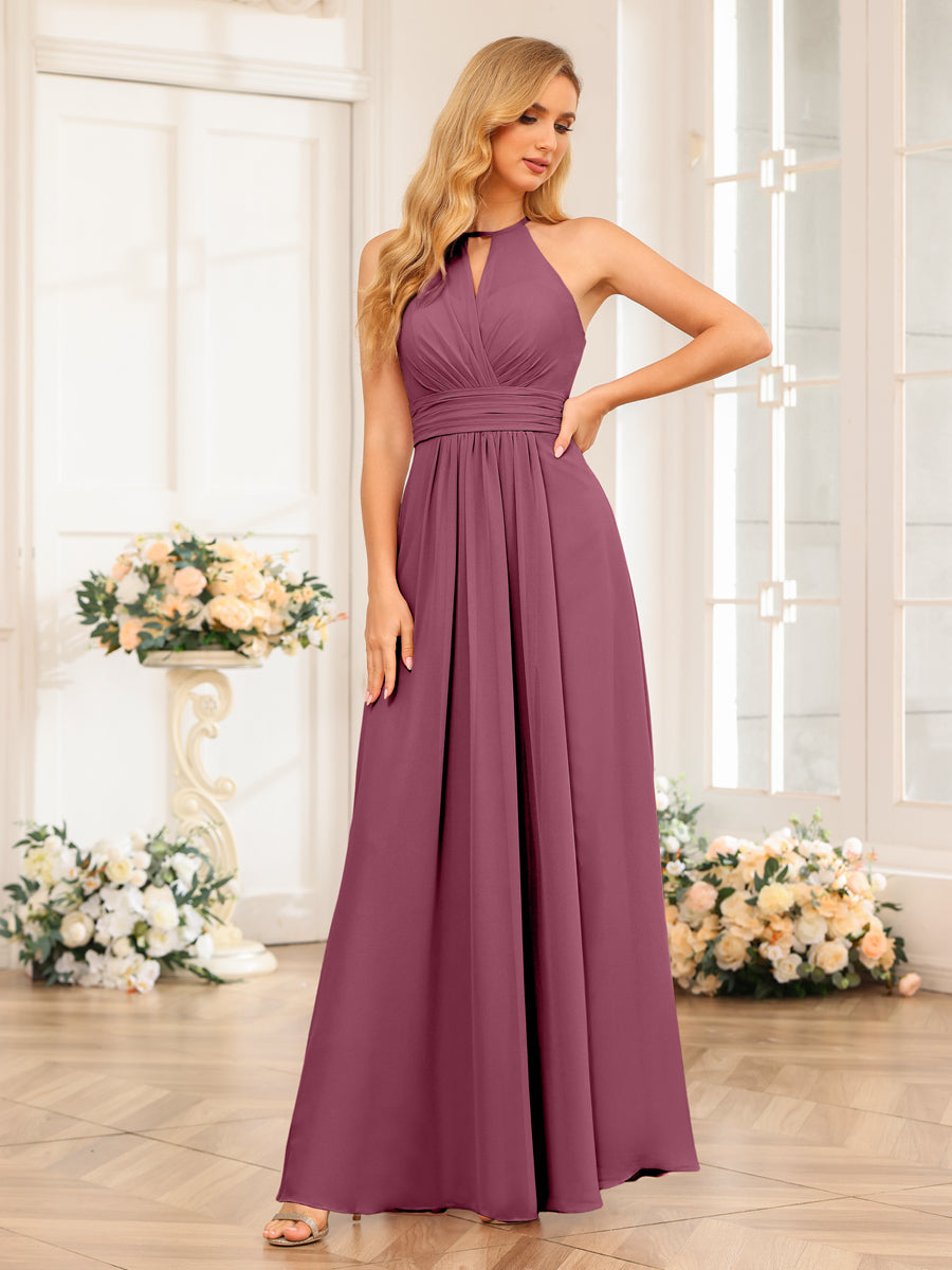 A-Line/Princess Halter Long Wedding Party Dresses with Split Side