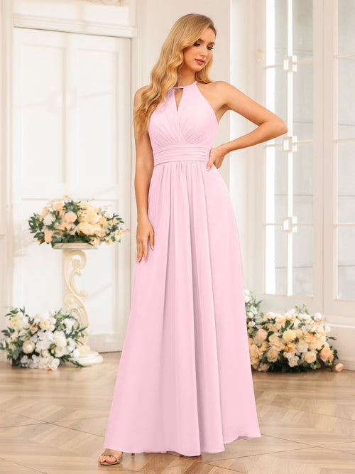 A-Line/Princess Halter Long Wedding Party Dresses with Split Side