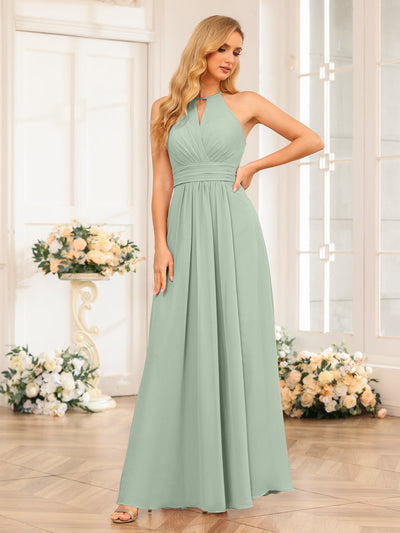 A-Line/Princess Halter Long Wedding Party Dresses with Split Side