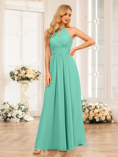 A-Line/Princess Halter Long Wedding Party Dresses with Split Side