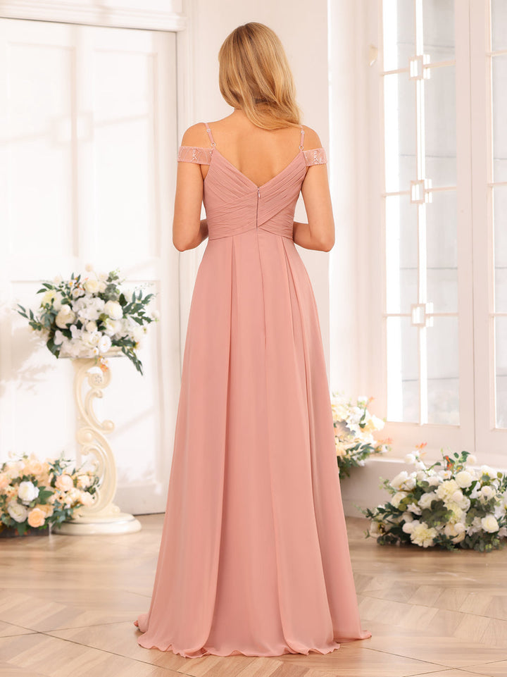 A-Line/Princess Spaghetti Straps Long Wedding Party Dresses with Split Side &amp; Pockets