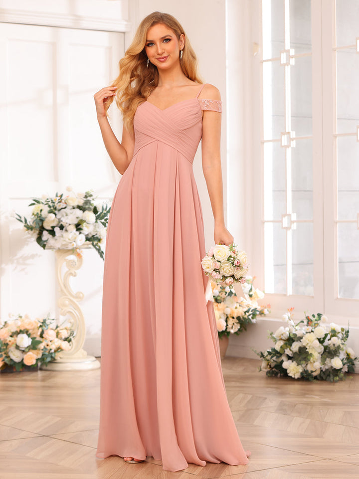 A-Line/Princess Spaghetti Straps Long Wedding Party Dresses with Split Side &amp; Pockets