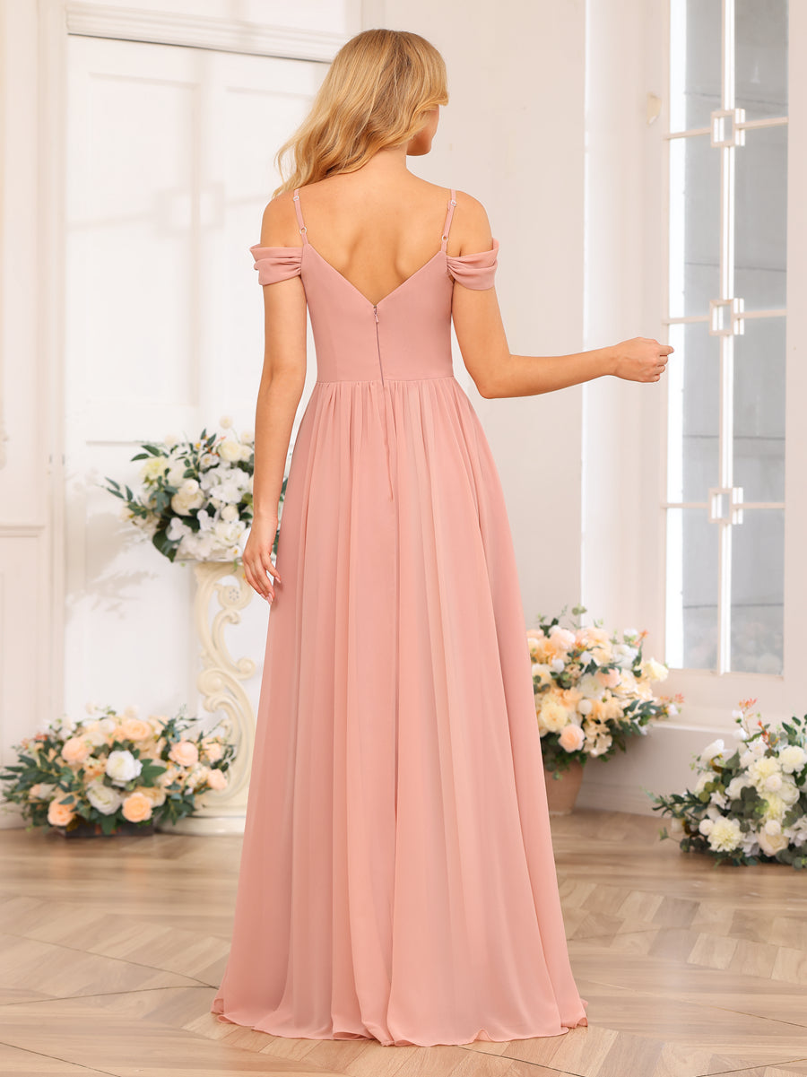 A-Line/Princess Spaghetti Straps Long Wedding Party Dresses with Split Side &amp; Pockets
