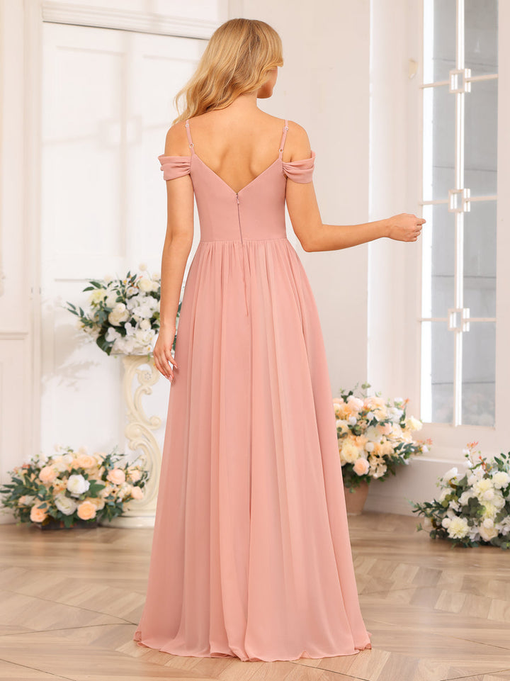 A-Line/Princess Spaghetti Straps Long Wedding Party Dresses with Split Side &amp; Pockets