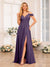 A-Line/Princess Spaghetti Straps Long Wedding Party Dresses with Split Side & Pockets