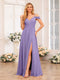 A-Line/Princess Spaghetti Straps Long Wedding Party Dresses with Split Side & Pockets