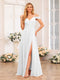 A-Line/Princess Spaghetti Straps Long Wedding Party Dresses with Split Side & Pockets