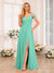 A-Line/Princess Spaghetti Straps Long Wedding Party Dresses with Split Side & Pockets