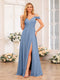 A-Line/Princess Spaghetti Straps Long Wedding Party Dresses with Split Side & Pockets