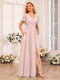 A-Line/Princess V-Neck Long Wedding Party Dresses with Split Side & Pockets