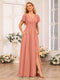 A-Line/Princess V-Neck Long Wedding Party Dresses with Split Side & Pockets