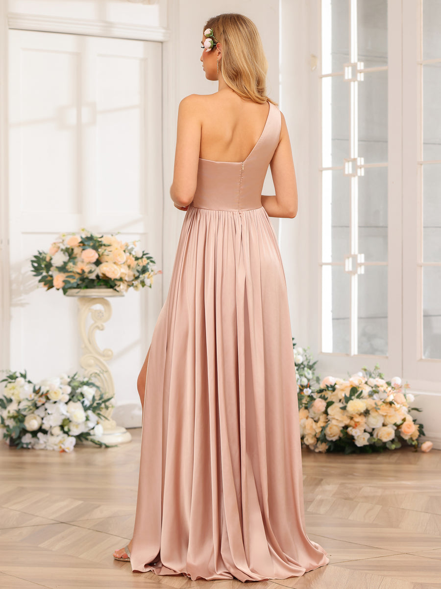 A-Line/Princess One-Shoulder Long Formal Dresses with Split Side