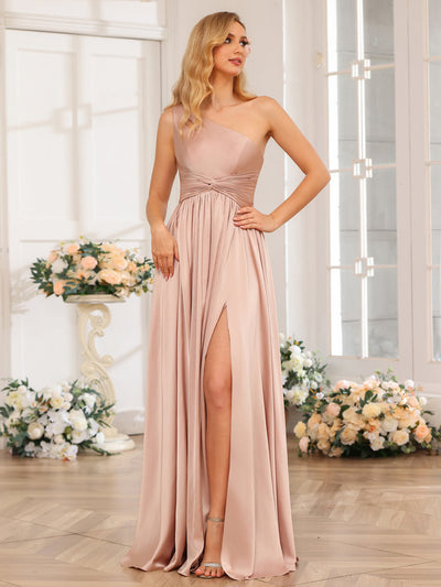 A-Line/Princess One-Shoulder Long Formal Dresses with Split Side