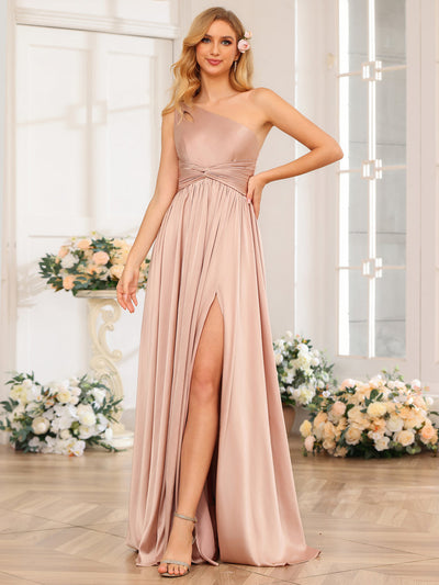 A-Line/Princess One-Shoulder Long Formal Dresses with Split Side