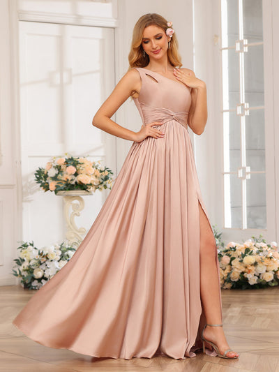 A-Line/Princess One-Shoulder Long Formal Dresses with Split Side