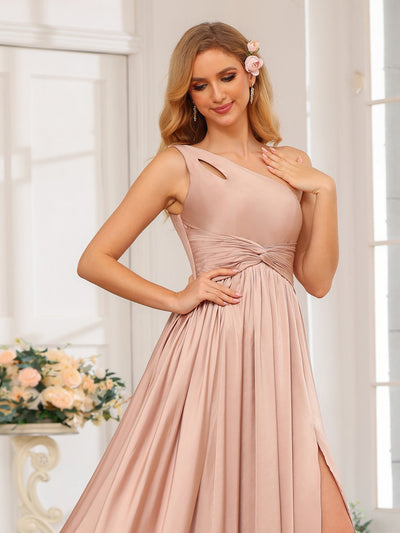 A-Line/Princess One-Shoulder Long Formal Dresses with Split Side