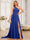 A-Line/Princess One-Shoulder Long Wedding Party Dresses with Watteau Train