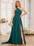 A-Line/Princess One-Shoulder Long Wedding Party Dresses with Watteau Train