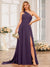 A-Line/Princess One-Shoulder Long Wedding Party Dresses with Watteau Train