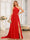 A-Line/Princess One-Shoulder Long Wedding Party Dresses with Watteau Train