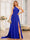 A-Line/Princess One-Shoulder Long Wedding Party Dresses with Watteau Train