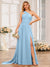 A-Line/Princess One-Shoulder Long Wedding Party Dresses with Watteau Train