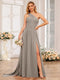 A-Line/Princess One-Shoulder Long Wedding Party Dresses with Watteau Train