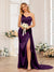 Sheath/Column One-Shoulder Long Formal Dresses with Watteau Train