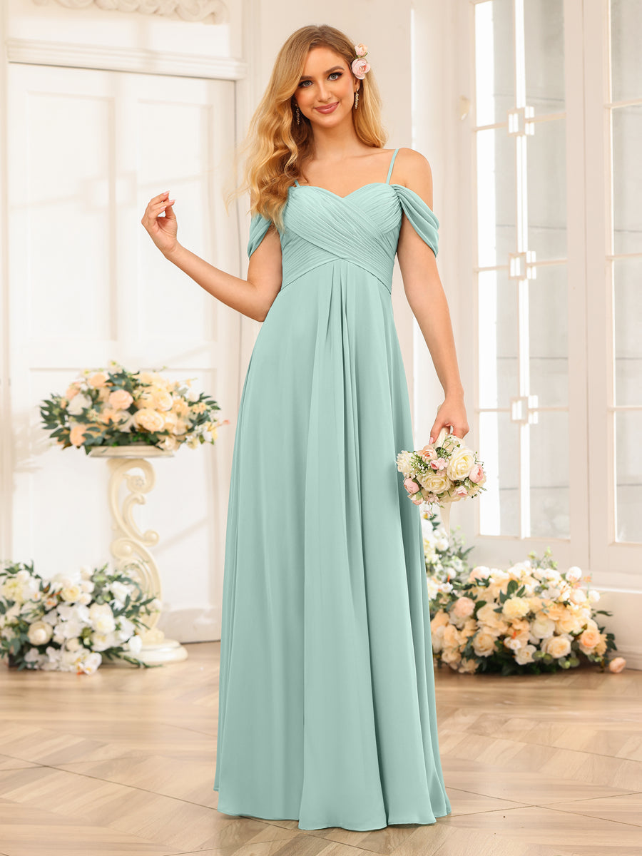 A-Line/Princess Spaghetti Straps Long Wedding Party Dresses with Ruched