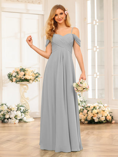 A-Line/Princess Spaghetti Straps Long Wedding Party Dresses with Ruched