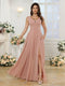 A-Line/Princess V-Neck Long Wedding Party Dresses with Split Side & Pockets