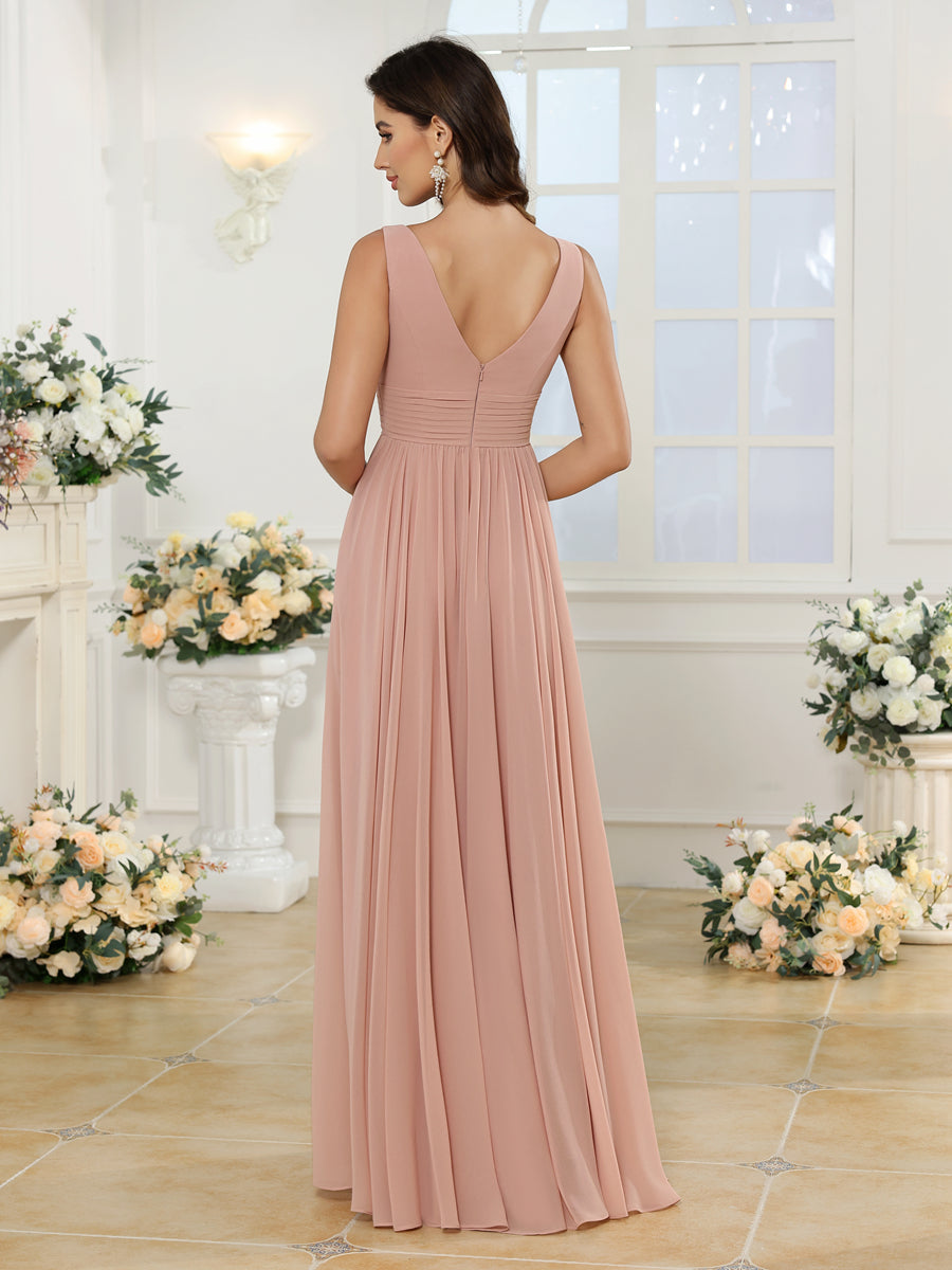 A-Line/Princess V-Neck Long Wedding Party Dresses with Split Side &amp; Pockets