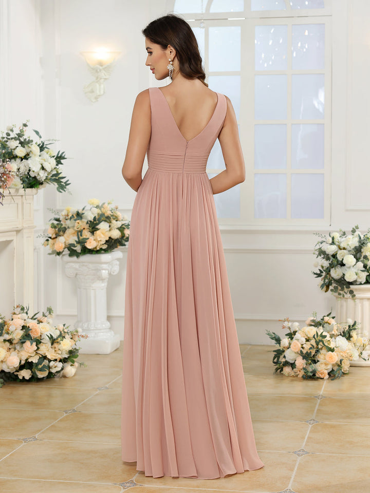 A-Line/Princess V-Neck Long Wedding Party Dresses with Split Side &amp; Pockets