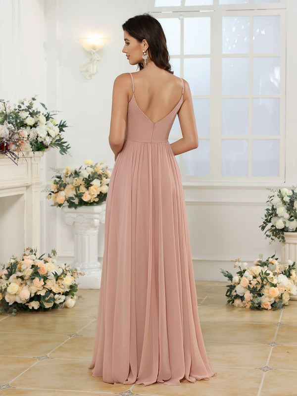 A-Line/Princess Spaghetti Straps Long Wedding Party Dresses with Split Side