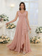 A-Line/Princess V-Neck Long Wedding Party Dresses with Split Side & Pockets