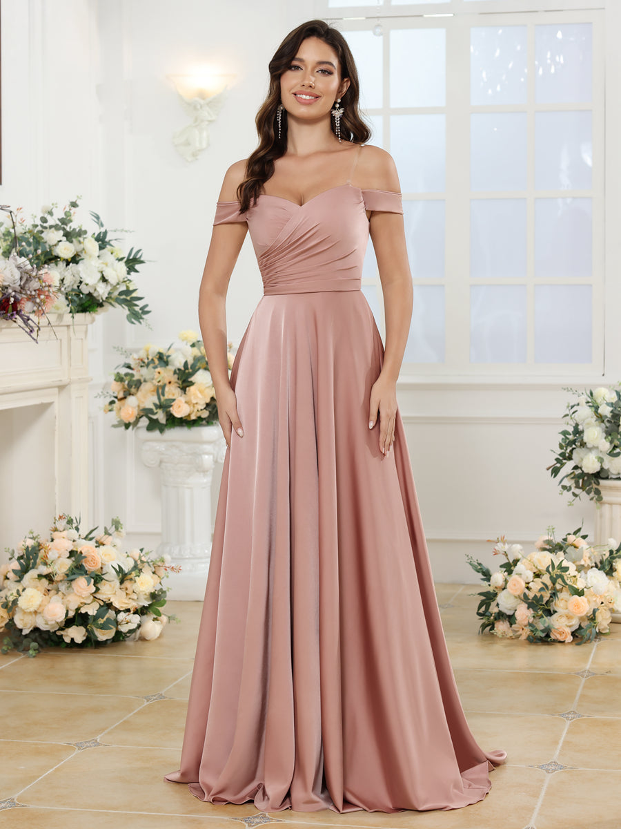A-Line/Princess Off-the-Shoulder Long Wedding Party Dresses with