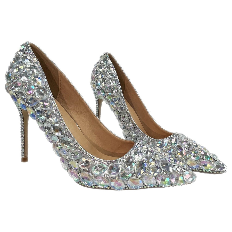 Women's Closed Toe Stiletto High Heels Shoes with Rhinestones