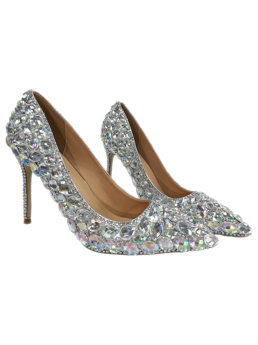 Women's Closed Toe Stiletto High Heels Shoes with Rhinestones